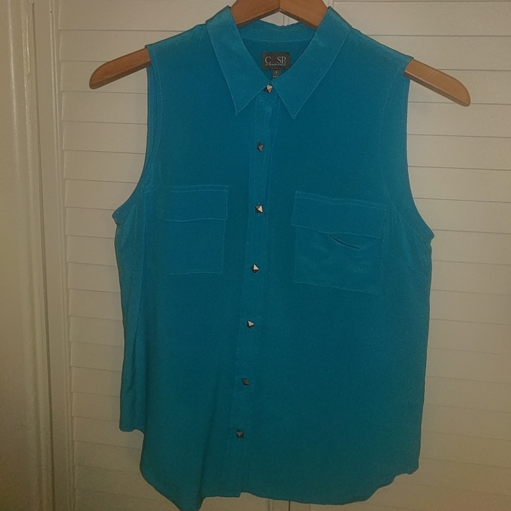 100% Silk sleeveless, decorative button-up top